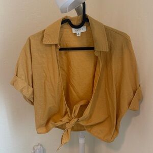 MARBLE Yellow Tie Front Short Sleeve Shirt